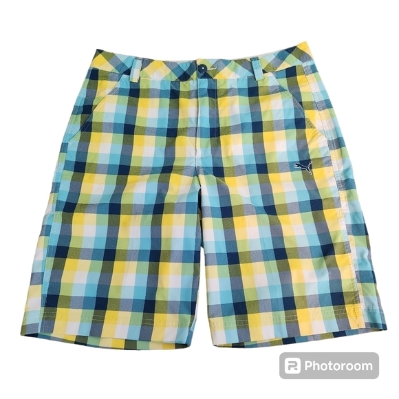 PUMA Men's Checked Flat Front Shorts, sz 32 - Picture 1 of 6